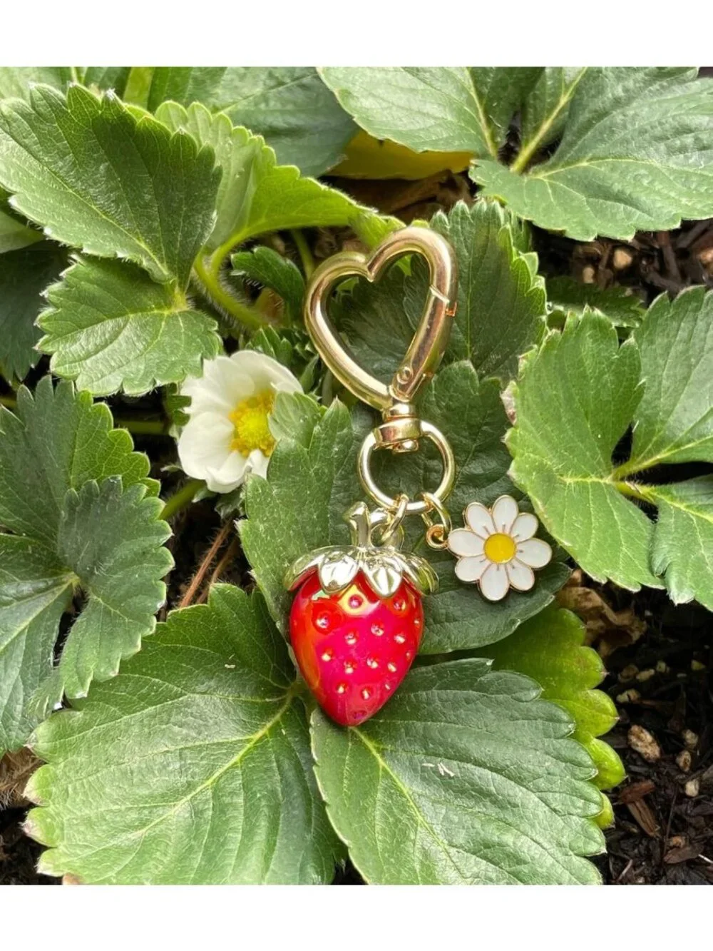 Adorable Strawberry Heart Keychain Bag Charm - Cute Purse Accessory for Women